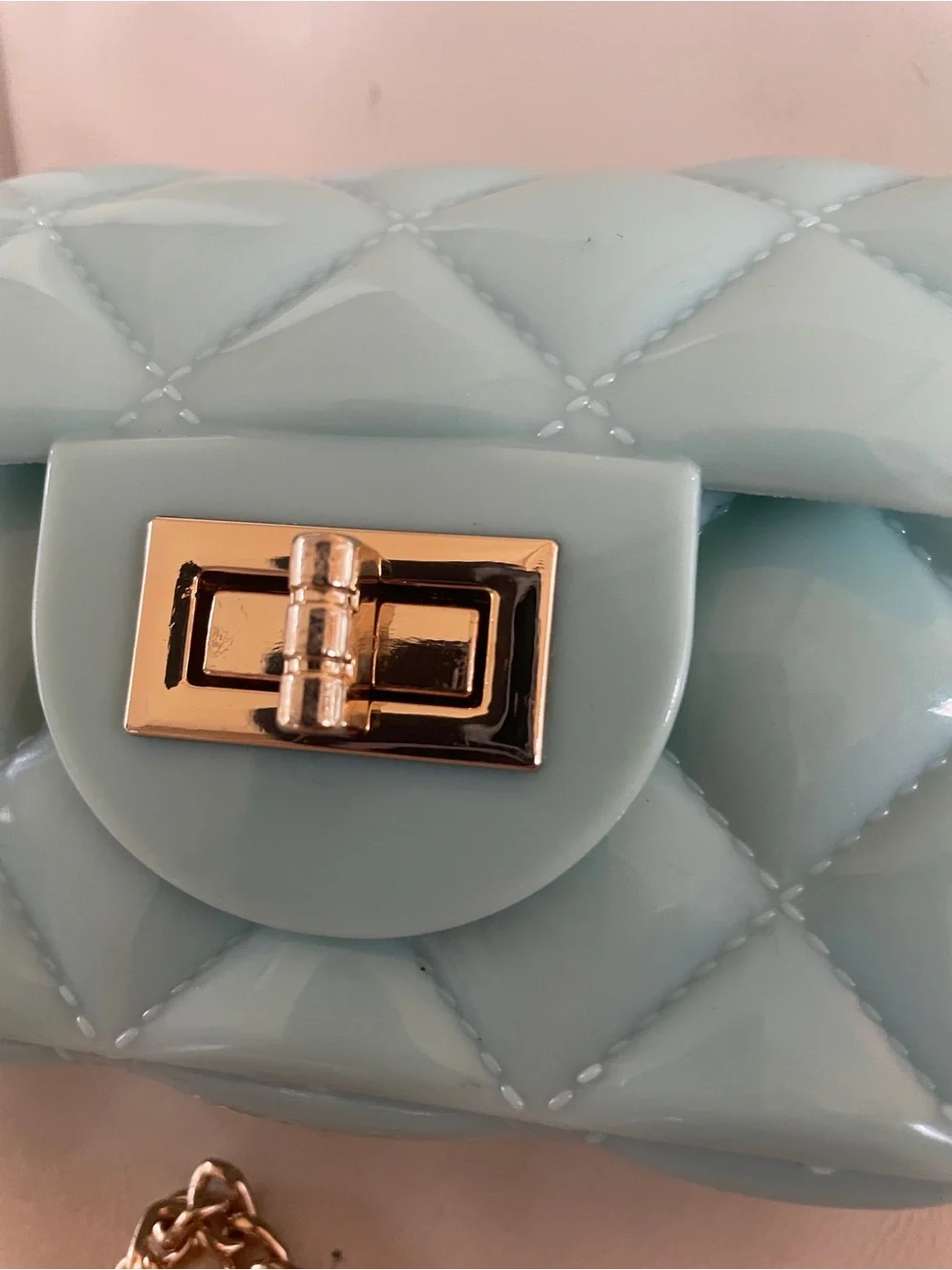 🩵✨ Mint / Light Aqua Jelly Quilted Mini Crossbody Bag with Gold Chain